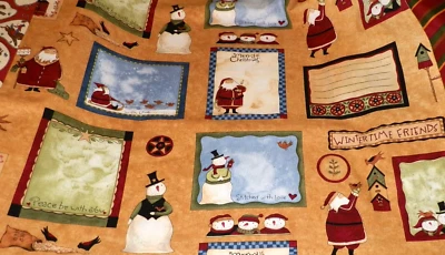 Wintertime Friends 1 Yd Fabric Quilting SSI Teresa Kogut Snowmen Santa Christmas - Image 1 of 2