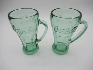 Vintage Coca-Cola Green Libbey Thick Glass Mugs (2) "Look" - Picture 1 of 5