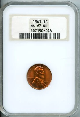 NGC - Wheat Cent - 1c - 1941 - MS-67-RD - Image 1 of 2