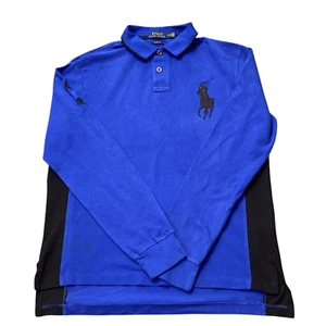 Polo Ralph Lauren uomo grande blu personalizzata manica lunga pony logo alta bassa - Foto 1 di 4