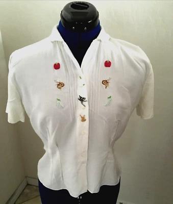 Blusa de seda blanca bordada a mano 1963 MCM DE COLECCIÓN Hong Kong Jaleeco talla 18-20 Foto 1 de 4