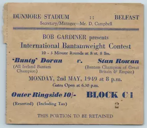 1949 Boxing Ticket, Bunty Doran v Stan Rowan, Dunmore Stadium, Belfast, rf2 - Picture 1 of 4