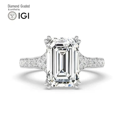 Emerald Solitaire Labgrown Diamond Engagement Ring 14k White Gold 3.40 Ct - Image 1 of 4