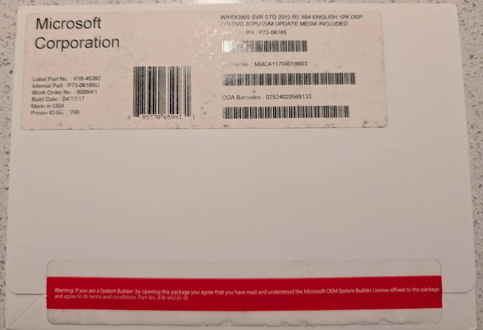 WINDOWS SVR STD 2012 R2 X64 ENGLISH 1PK DSP OFI DVD 2CPU/2VM UPDATE MEDIA - Image 1 of 1