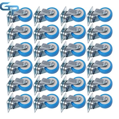 GREATPARTS 24 Pack Blue Plate On Polyurethane Wheels No Brake 2" Swivel Caster Wheels