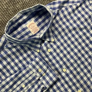 Brooks Brothers Shirt Mens XL Blue White Gingham Madison Non Iron Supima Cotton - Picture 1 of 18