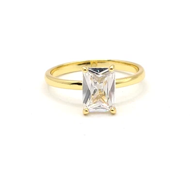 2 Ct Emerald Moissanite Classic Solitaire Engagement Ring 14K Yellow Gold Plated - Image 1 of 4