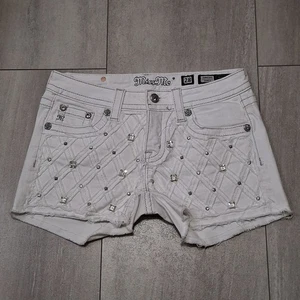 MISS ME Signature White Denim Jeans Kristalle/Nieten bestickt 5 Taschen Klappe 28 - Bild 1 von 17