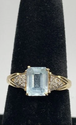 Anillo TJC Oro 14k Cuerpo Diamante Aqua Marino Talla 6 1/2 3.1g Foto 1 de 4