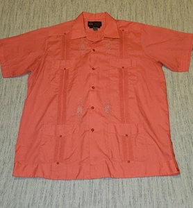 Guayabera Yucateca Shirt Princeton XL 42 Mens Button Up Salmon/pink 4 Pockets - Picture 1 of 9