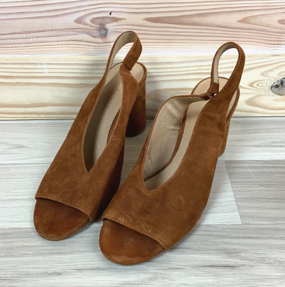 Tacones cilíndricos Madewell Alana Slingback marrón gamuza punta abierta Foto 1 de 4