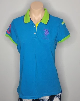 U.S. Polo Assn. Женская вышитая синяя рубашка-поло с большим пони размер L - Изображение 1 из 4