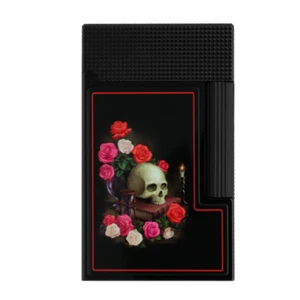 Encendedor negro calaveras y flores sonido ping gas recargable para fumar cigarrillos - Imagen 1 de 4