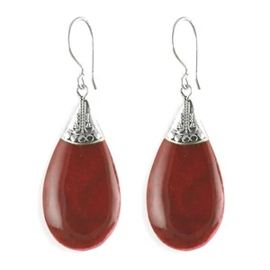 Edle 925er Silber Damen Ohrringe Hänger Tropfen rote Steine Handarbeit SER297 - Bild 1 von 1