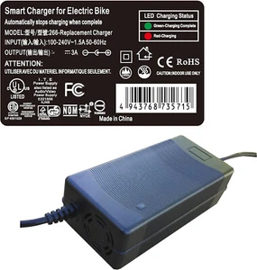 Cargador inteligente de 3 amperios para bicicleta eléctrica Ridstar - Imagen 1 de 5