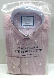 Charles Tyrwhitt Dress Shirt Mens 15.5-32in Red/White Micro Check Xtra Slim fit - Picture 1 of 4