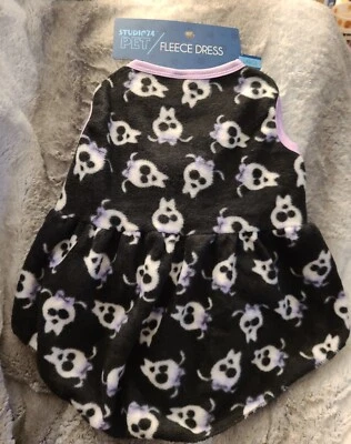 Собака Хэллоуин флисовое платье без рукавов платье, большой костюм/черный w/белый черепа - Изображение 1 из 4