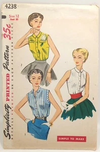 Vintage 1950s Blouse Easy Simple Simplicity Pattern 4238 Size 12 - Picture 1 of 2