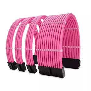 Pink Anpassung Mod Sleeved Verlängerung Netzteil Kabel Kit PC 24 Pin ATX - Bild 1 von 9