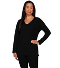 Lisa Rinna Collection Diagonal Stitch Sweater with Ribbed Sleeves, Black, Small
