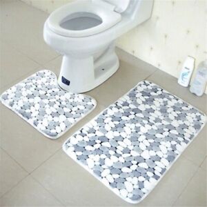 2 tapis salle de bain  douche WC tapis Motif Galet antidérapant absorbant