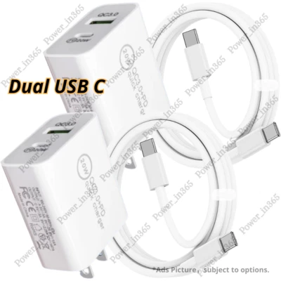 For Android Samsung QC 3.0 PD 20W Power Adapter Block Type C Fast Charger Cable - Image 1 of 4