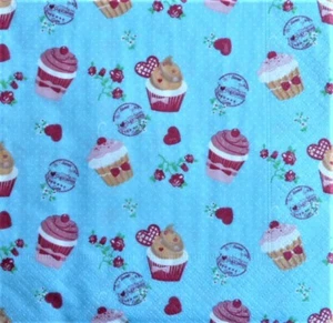 4 servilletas de papel individuales decoupage mesa de artesanía rosa cupcakes 104 - Imagen 1 de 2