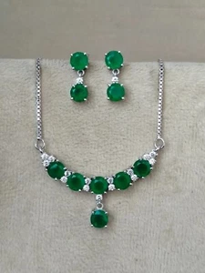 4Ct Round Cut Lab Created Emerald Women's Jewelry Set 14K White Gold Plated - Picture 1 of 4