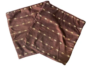 Silk Embroidered Elephant Pillow Covers Thailand Set/2 - Picture 1 of 3