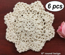 6PCS 6" Round Ecru Beige Cotton Crochet Lace Doily FREE S&H