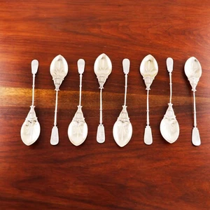 8 RARE GORHAM NEOCLASSICAL STERLING SILVER DESSERT SPOONS MEDALLION 1864-77 - Picture 1 of 8