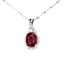 Oval Red Ruby 9x7mm Cz 14K White Gold Plate 925 Sterling Silver Necklace16 Ins