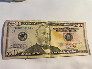 LOW # SUPER RARE STAR * NOTE 2006 $50 DOLLAR BILL IG00000187 - Picture 1 of 3