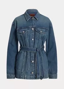 RALPH LAUREN BELTED DENIM FIELD JACKET LADIES SMALL NWOT - Picture 1 of 13