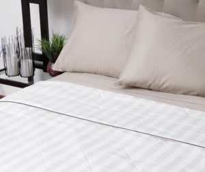 Blanket Silk Filled DAMASK STRIPE Cotton Throw Comforter Shell Gift Light Summer - Picture 1 of 7