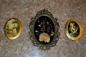Vintage Set of 3 Frames Made in Italy (2) wooden & (1) Metal with Dried Flowers - Picture 1 of 5