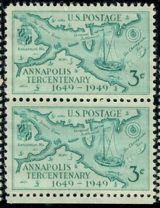 USA - 1949 - The 300th Anniversary of Annapolis - 3¢ x2 - #2919 - Picture 1 of 1