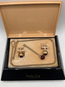 Vintage Kreisler Craft Red Round Cufflinks, Tie Bar & Fob Set in Box - Picture 1 of 12