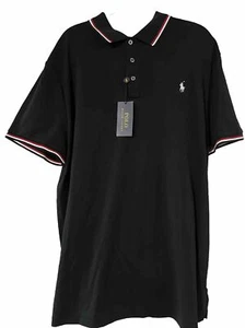 Polo Herren 2X schwarz 3 Knöpfe SS Polo mit rot-weißen Streifen am Kragen Neu mit Etikett - Bild 1 von 4