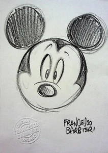 Arte de convención dibujado a mano firmado por Mickey Mouse FRANCESCO BARBIERI 8,5" X 6" - Imagen 1 de 2