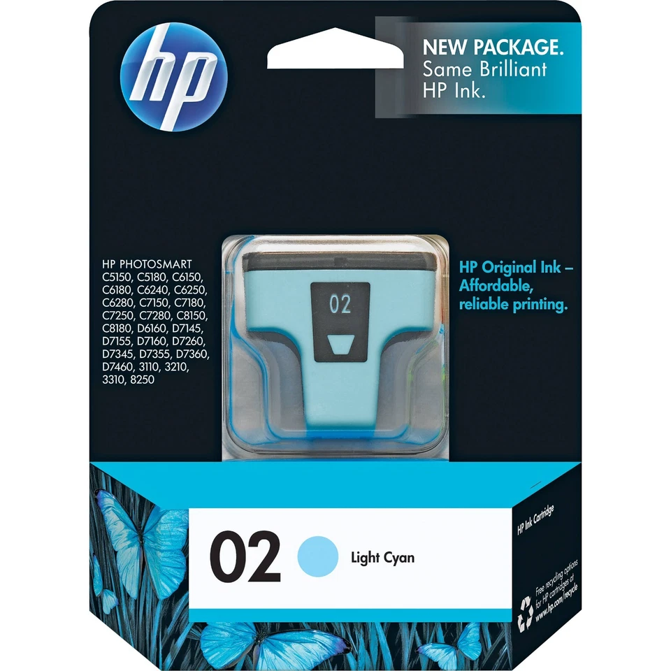 NEW Genuine HP 02 Light Cyan Printer Ink Cartridge - Image 1 of 1
