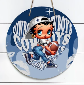 Betty Boop Dallas Cowboys Inspired 10" Metal Indoor/Outdoor Round Sign - Picture 1 of 1