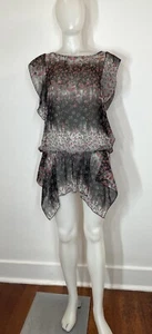 VTG 90s Sheer Top Black Pink handkerchief drop Waist Fairy Whimsy Goth Boho SZXL - Picture 1 of 5