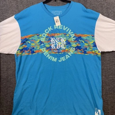 Rock Revival Mens T-Shirt Graphic Print Turquoise White 3XL NEW $68 - Image 1 of 4