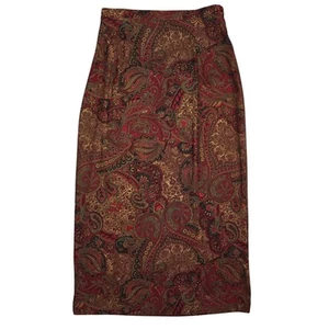 NWT Vintage Paisley Maxi Skirt Petite M Medium Midi Dark New Pencil Straight Red - Picture 1 of 8