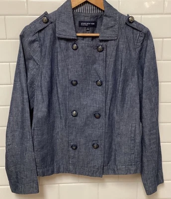 Chaqueta de Carrera Jones New York Doble Pecho para Mujer Mezcla de Lino Talla 12 Azul Foto 1 de 4