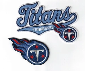 (2) Tennessee Titans Script + Team Logo NFL Embroidered 4in Iron / Sew-On Patch - Picture 1 of 2