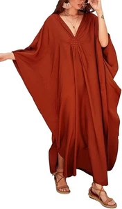 Bsubseach Women's Kaftan Swimsuit Cover Up Beach Dress - Burnt Orange - One Size - Picture 1 of 2