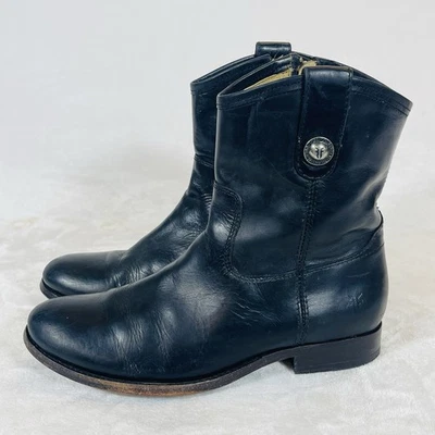 Botas al tobillo cortas FRYE de cuero negro con botones Melissa para mujer talla 6 B Foto 1 de 4