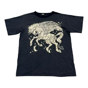 Vintage 80s Air Waves Holographic Unicorn T-Shirt Mens Large Black Single Stitch - Picture 1 of 10